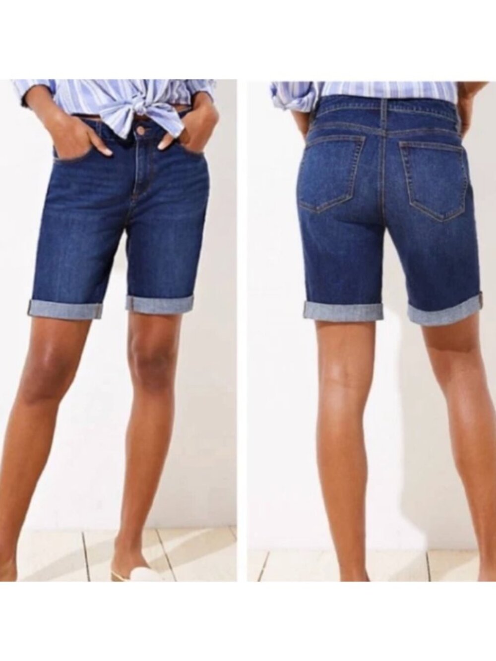 LOFT Modern Denim Jean Bermuda Walking‎ Shorts Sz 2 Dark Wash Blue 289E